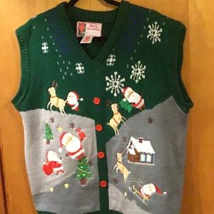 Merry Christmas Holiday Santa Reindeer Sweater Vest XL